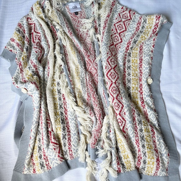 Cabi Boho Fringe Siesta Knit Poncho Sweater Cardigan - Picture 2 of 5
